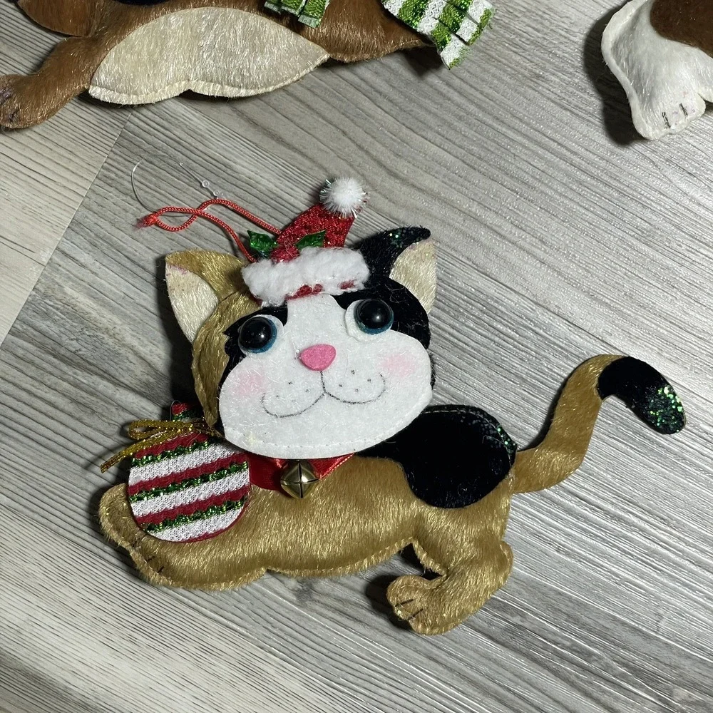 Cat Dog Christmas Ornaments 3D Felt‎ Textured Embellished Stuffed Multicolor 8